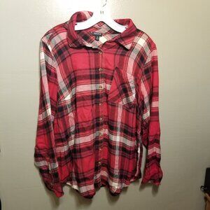 Torrid Red, Black, and White Plaid Long Sleeve Button Down Top, Plus Size 2XL